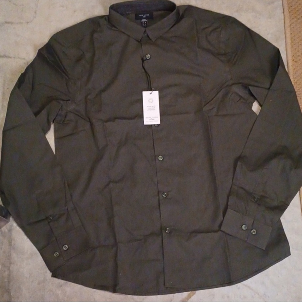 New Look olive shirt long sleeve poplin